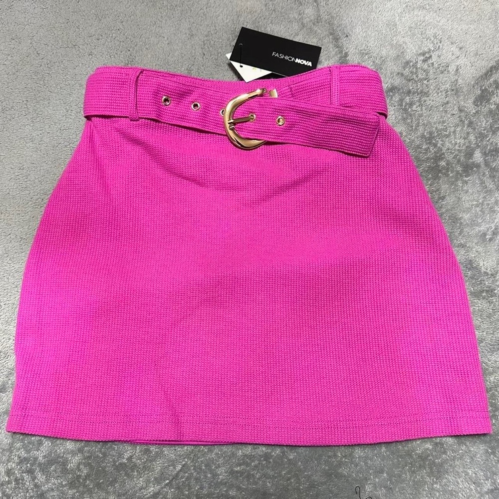 Fashion Nova Pink Belted Mini Skirt